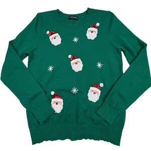 Victoria Harbour Sequin Santa Sweater Women's M Green Christmas Ugly Sweater